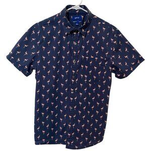Apt 9 Men’s Small Shirt Slim Fit Premier Flex Short Sleeve Navy with Flamingos‎